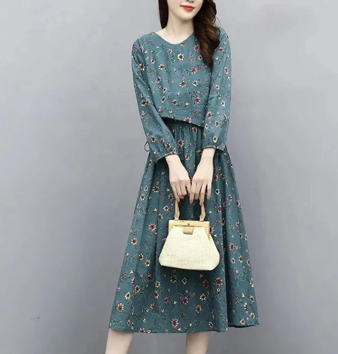 Spring Summer Women's V-Neck A-Line Floral Dress