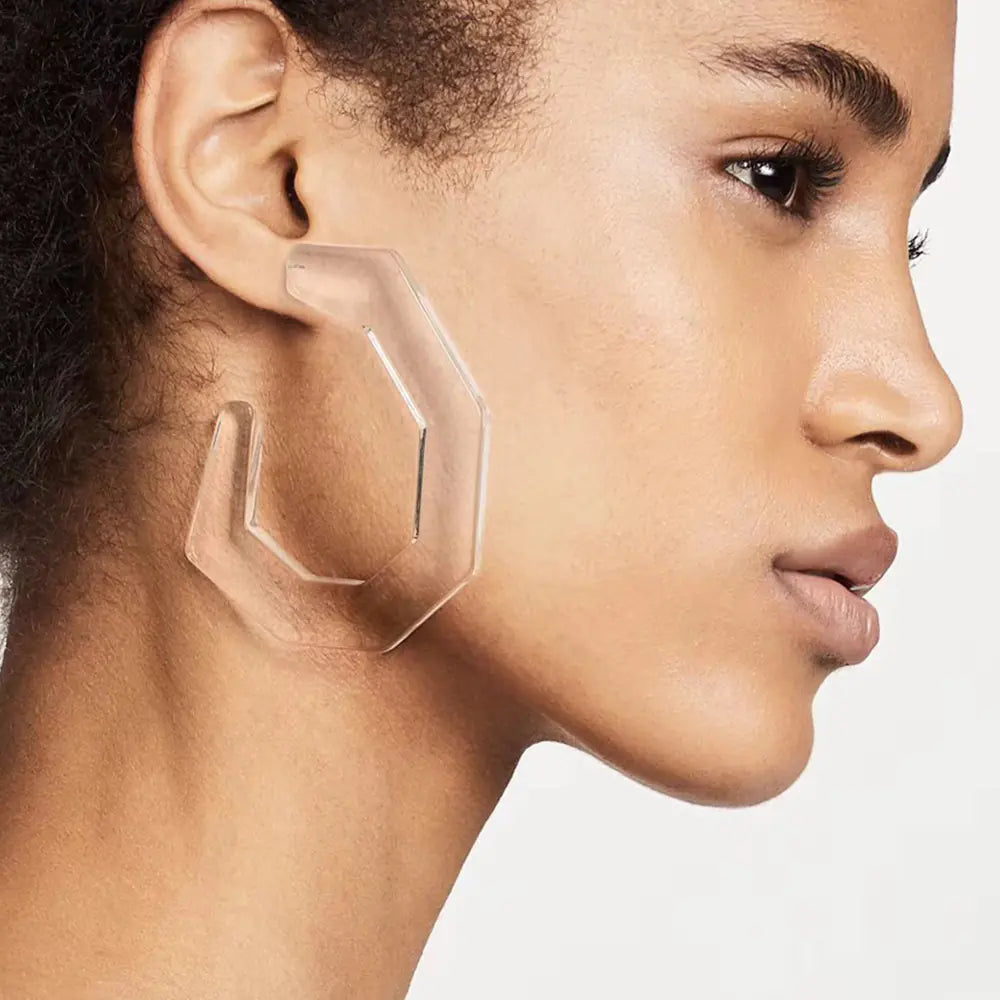 Geometric Acrylic C-Shaped Earrings with Resin Accents