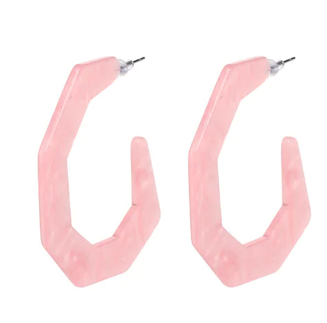 Geometric Acrylic C-Shaped Earrings with Resin Accents