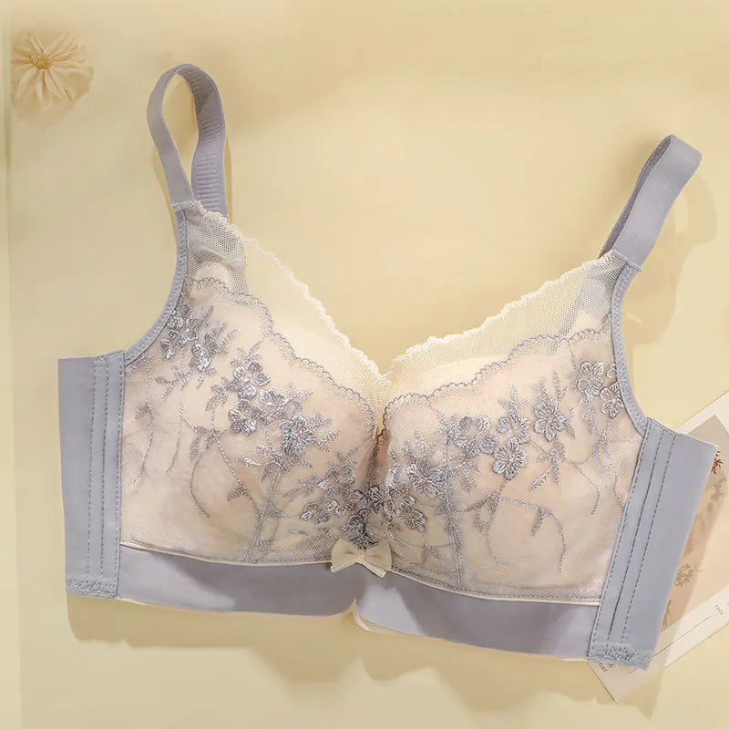 Lace Embroidered Bra - Plus Size Adjustable Support