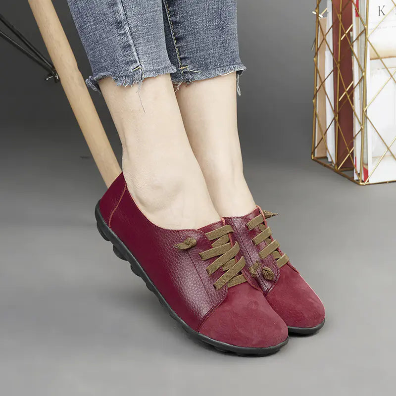Genuine Leather Women's Lace-Up Flats and Loafers