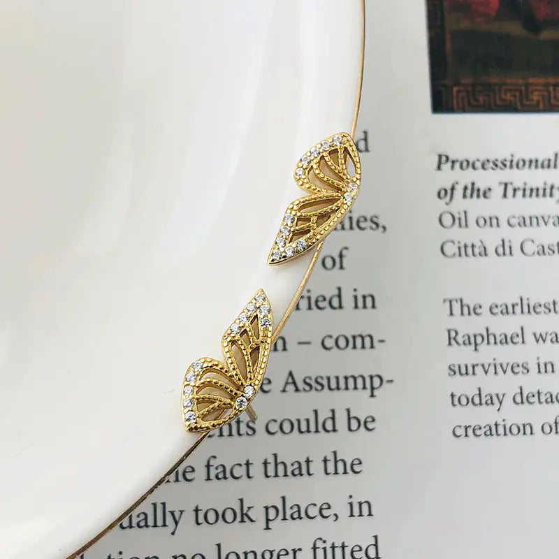 S925 Silver Butterfly Wing Earrings with Diamonds