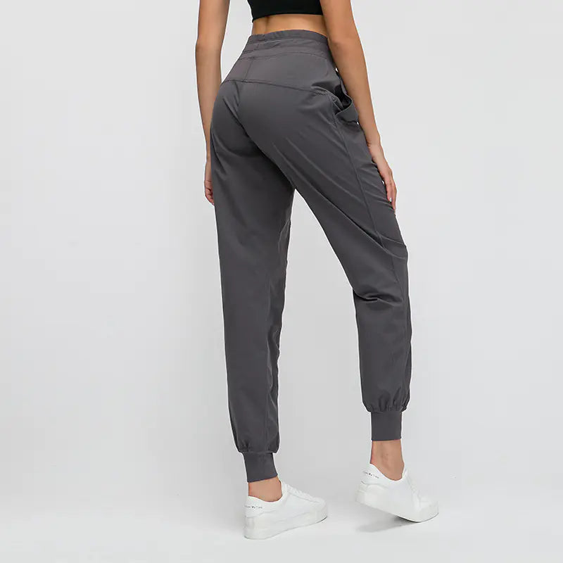 High-Waisted Casual Yoga Pants with Ruched Cuffs