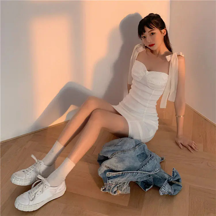 Off-Shoulder Chiffon Dress with Fitted Waist for Women