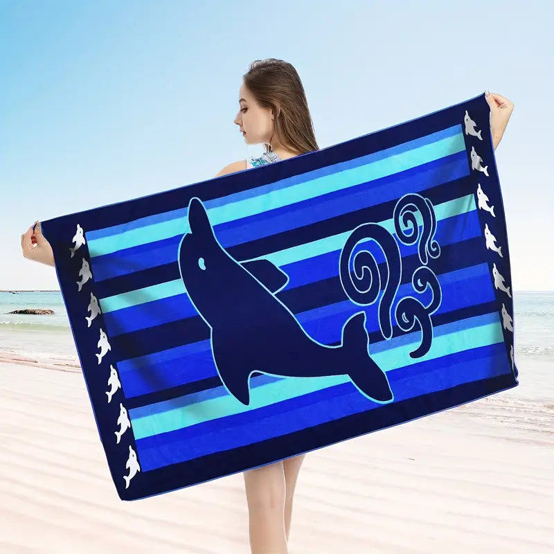 Blue Dolphin Microfiber Beach Towel - Oversized 55"x27.5"