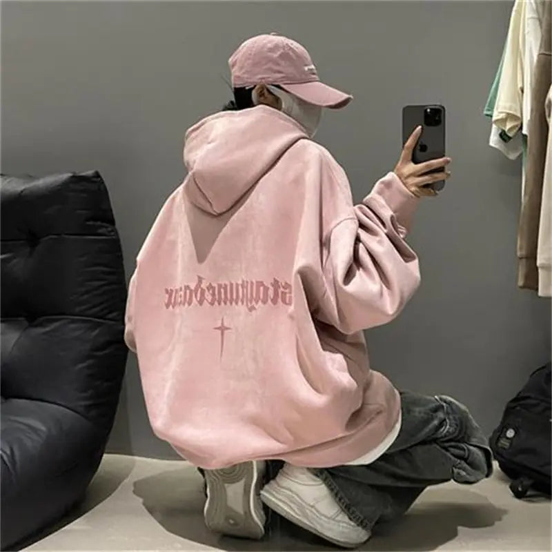 Burgundy Suede Hoodie with Men's Extra Fleece