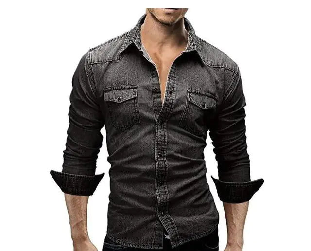 Men's Slim Fit Denim Short Sleeve Shirt