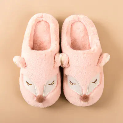 Cute Thick Winter Cotton Slippers for Couples - Fox Design
