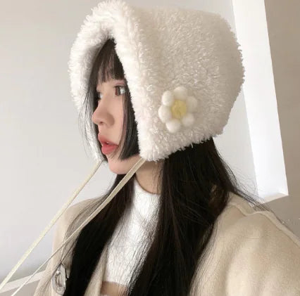 Small Flower Plush Lei Feng Hat for Kids' Warmth