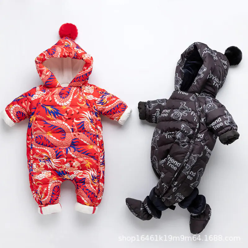 Newborn Winter Baby Down Jumpsuit with Foot Cover