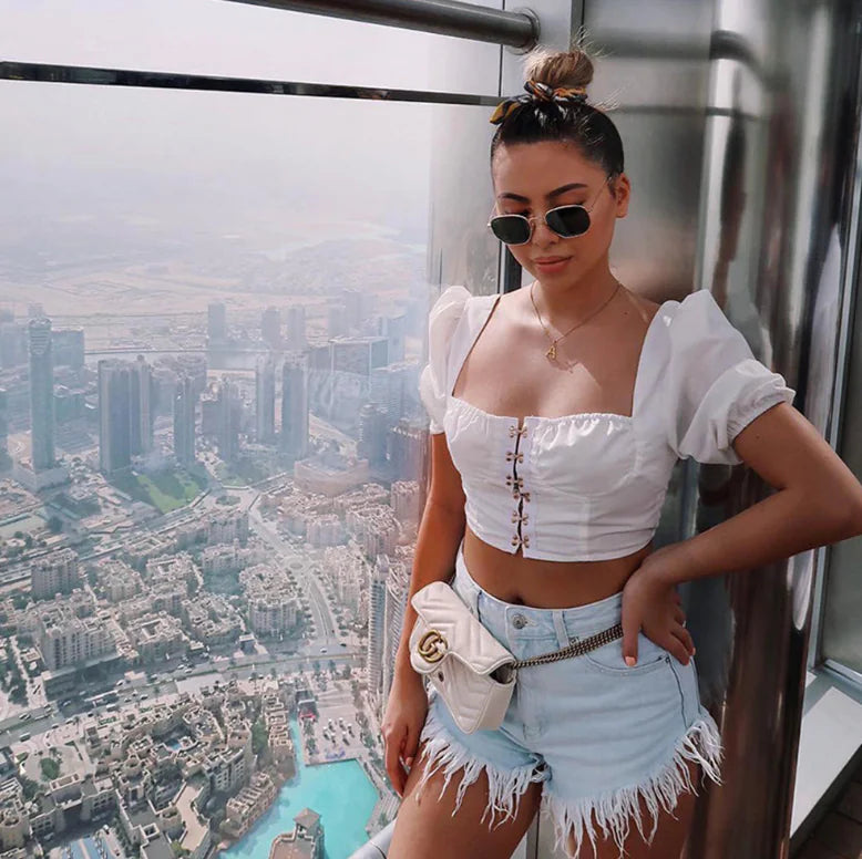 Puff Sleeve Square Neck Cropped Top