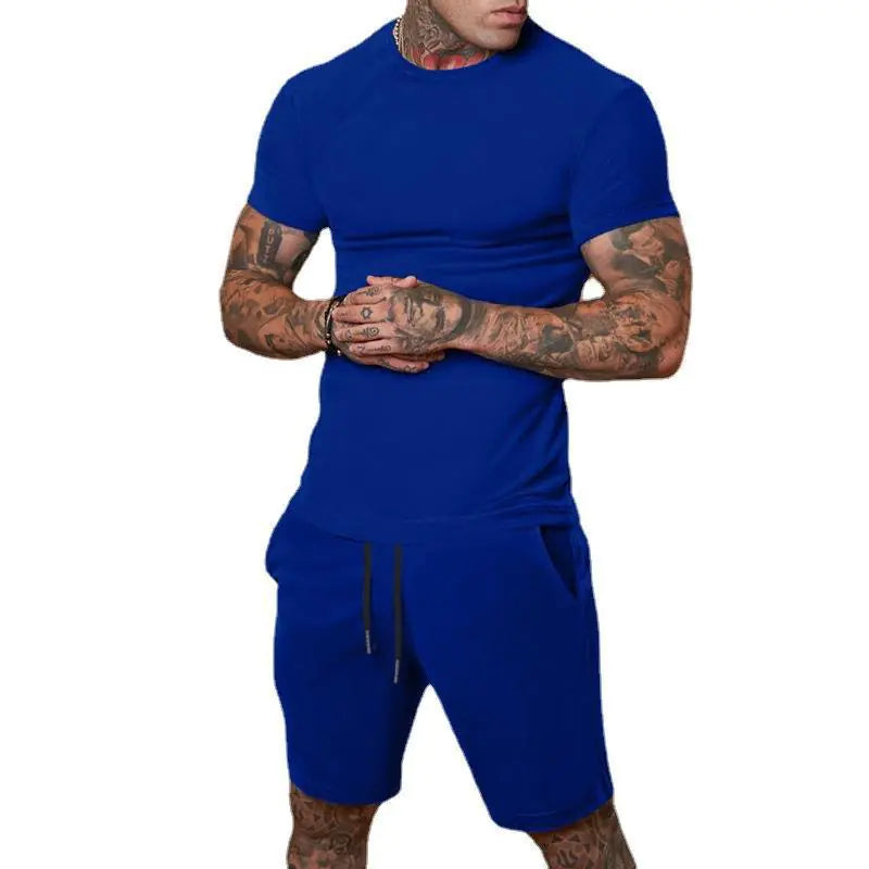 Men's Solid Color Short Sleeve T-Shirt and Shorts Set
