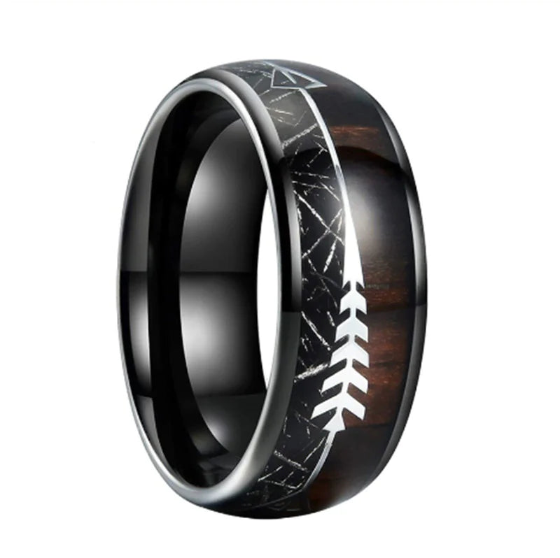 Stainless Steel Ring with Wood Grain Design