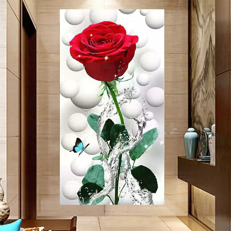 Diamond Painting of Vertical Red Rose Brick Art