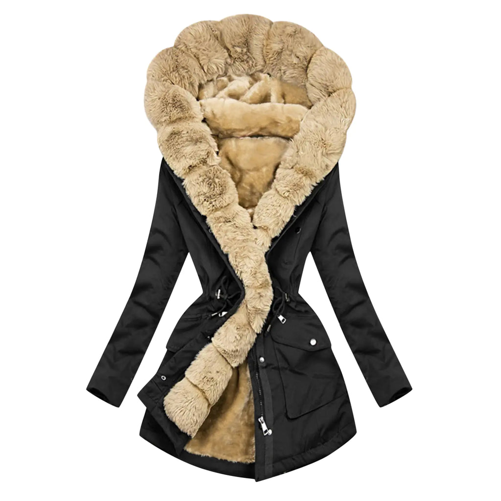 Women's Warm Hooded Coat with Fur Collar