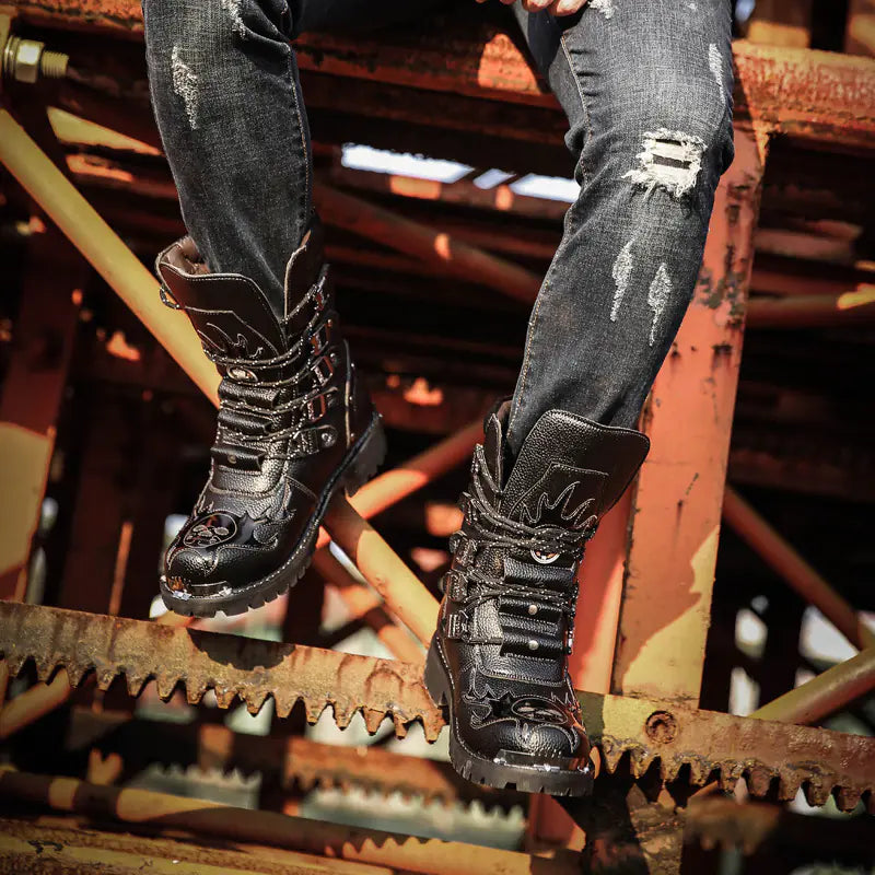 Men's High-Top Combat Boots - Trendy Winter Style
