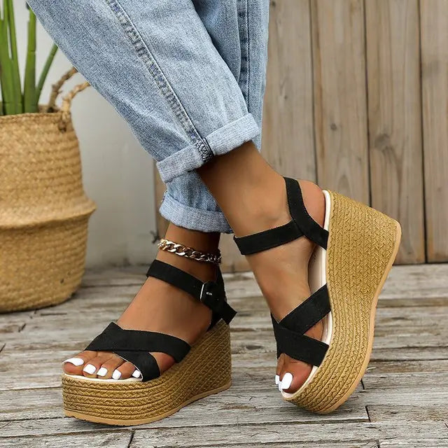 Casual Open Toe Cross Strap High Heels for Women