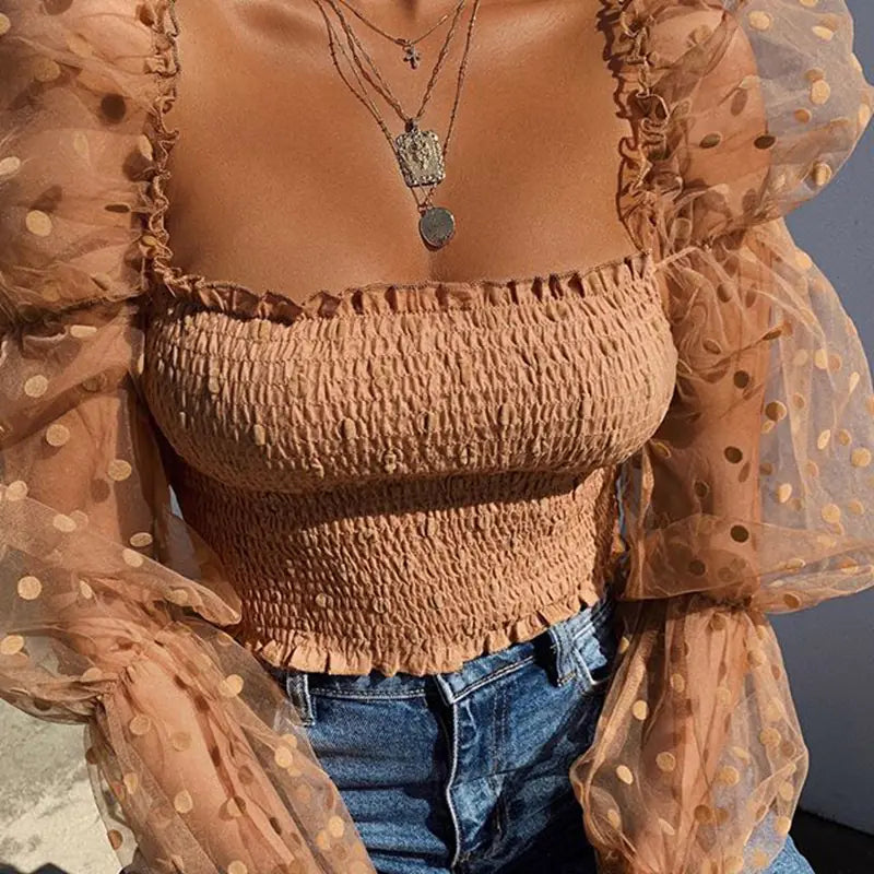 Sheer Off-Shoulder Puff Sleeve Top