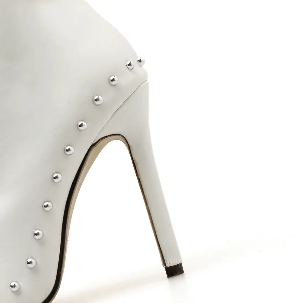 Studded Zipper Knee-High Boots with Heels