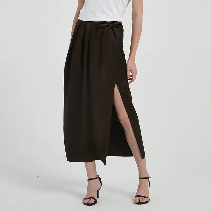 Light Draping Pleated Slit Skirt for Women