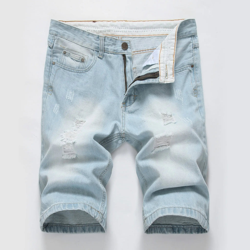 Light Color Cotton Ripped Slim Denim Shorts