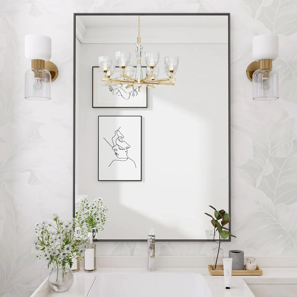 Black Mirrors for Wall 26x38 Inch Bathroom Mirror Rectangular Wall Mirror for Living Room Bedroom Bathroom Hangs Horizontally or Vertically
