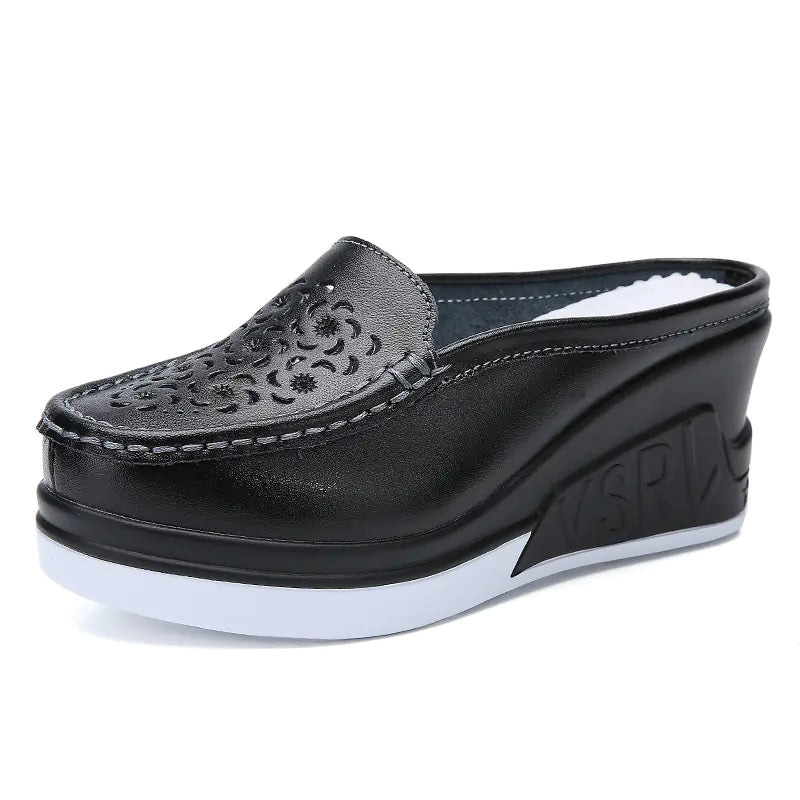 Fashionable Thick-soled Leather Slip-on Mules