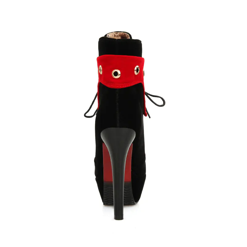 Waterproof Round Toe High Heel Lace-Up Women's Boots