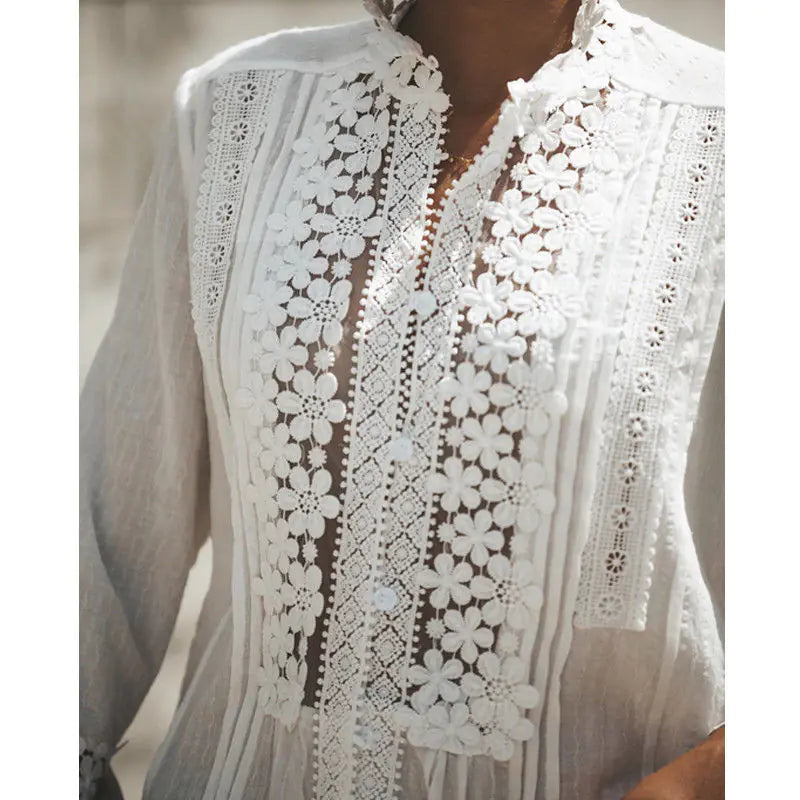 Fashionable Lace Trim Short Sleeve T-Shirt Blouse