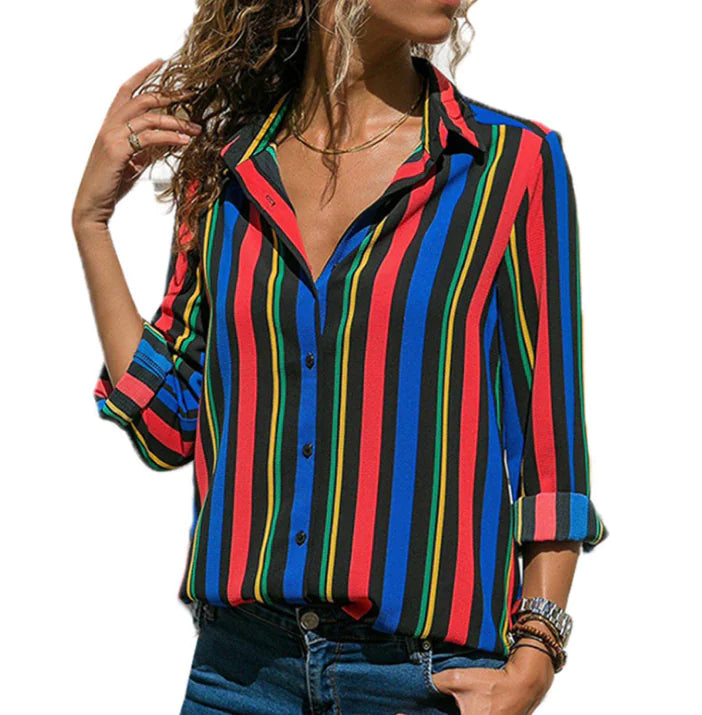 Women's Chiffon Long Sleeve Top with V-Neck Design
