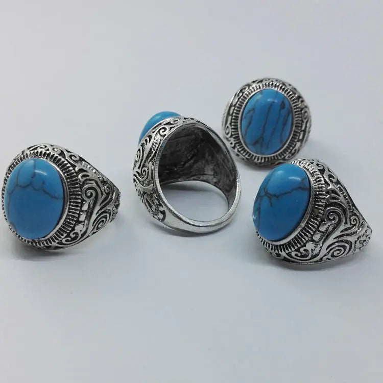 Vintage Turquoise Men's Titanium Steel Ring Wholesale