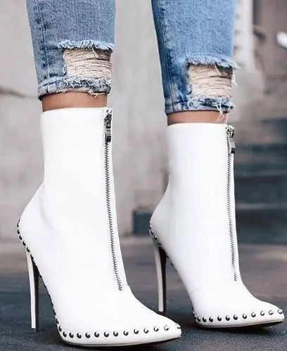 Studded Zipper Knee-High Boots with Heels