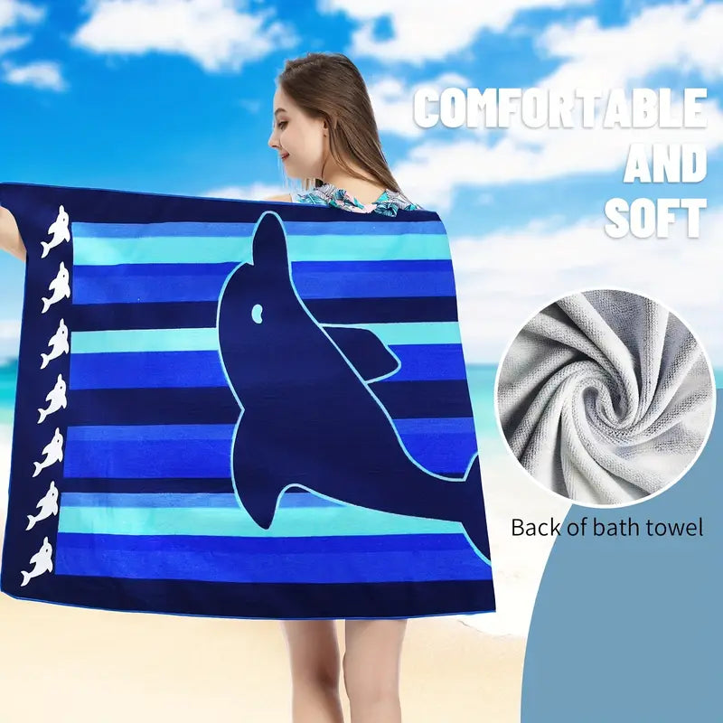 Blue Dolphin Microfiber Beach Towel - Oversized 55"x27.5"