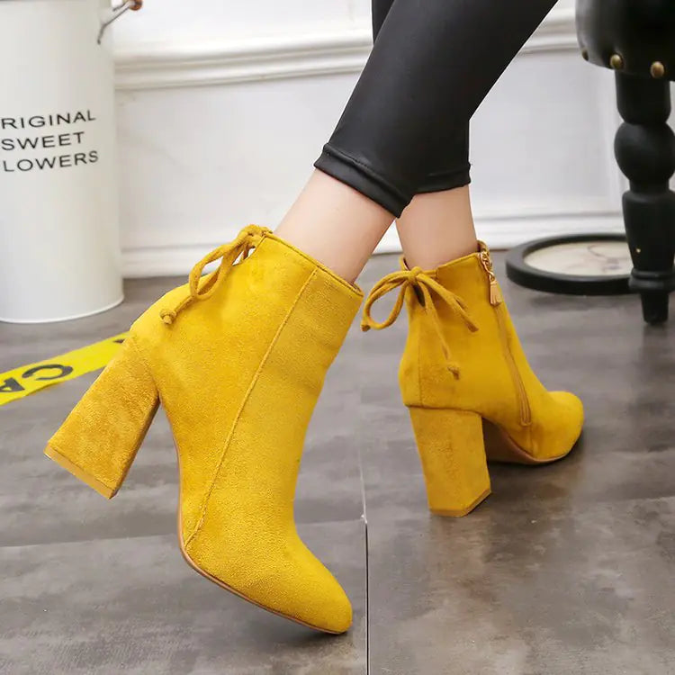 Women's Fashion High Heel Ankle Boots with Bow
