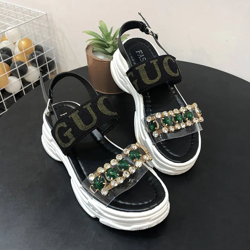 Rhinestone Sandals for Women - Summer Roman Beach Shoes
