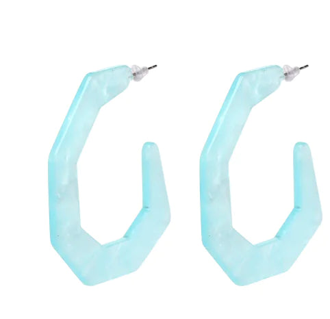 Geometric Acrylic C-Shaped Earrings with Resin Accents