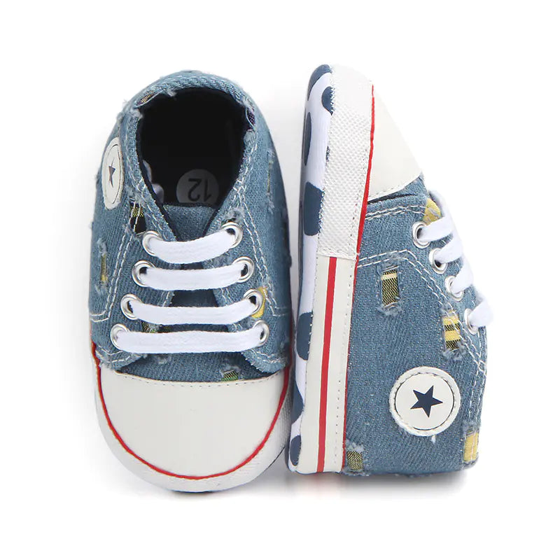 Lace-Up Denim Holey Toddler Canvas Shoes for Babies