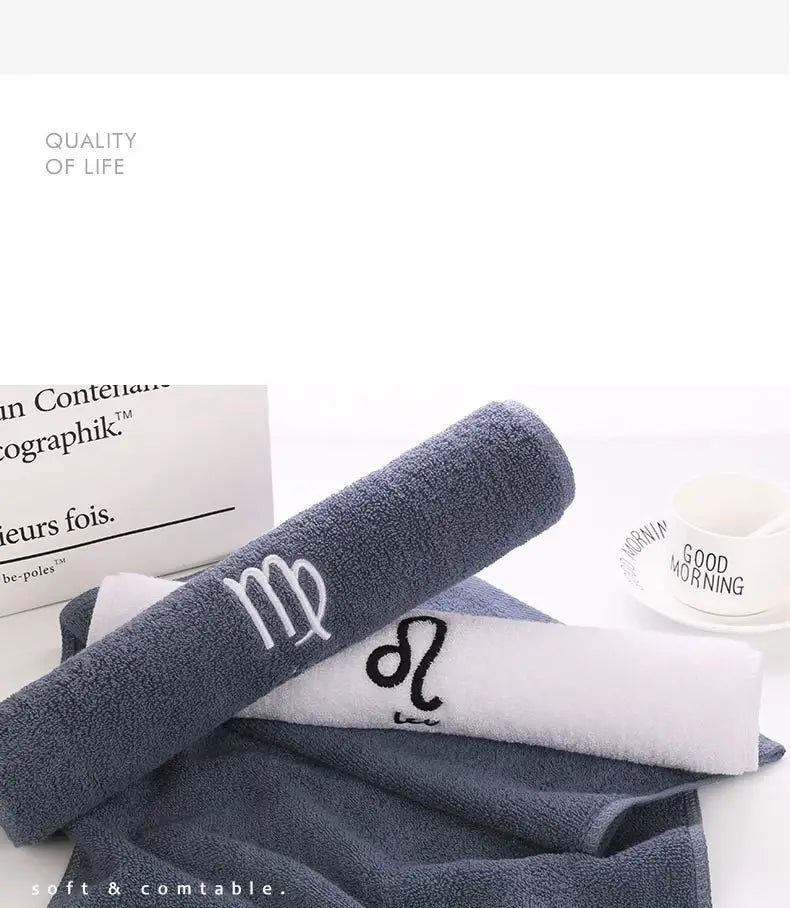 Cotton Thickened Face Towel with Embroidered Constellations