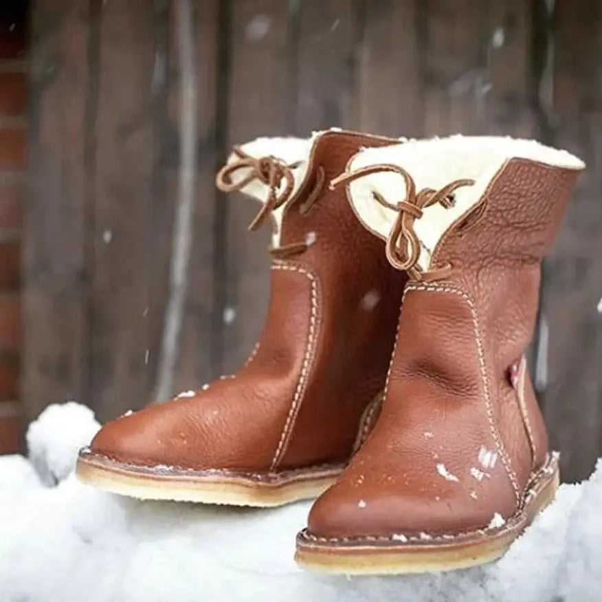 Laced Round Toe Plush Winter Snow Boots (Plus Size)