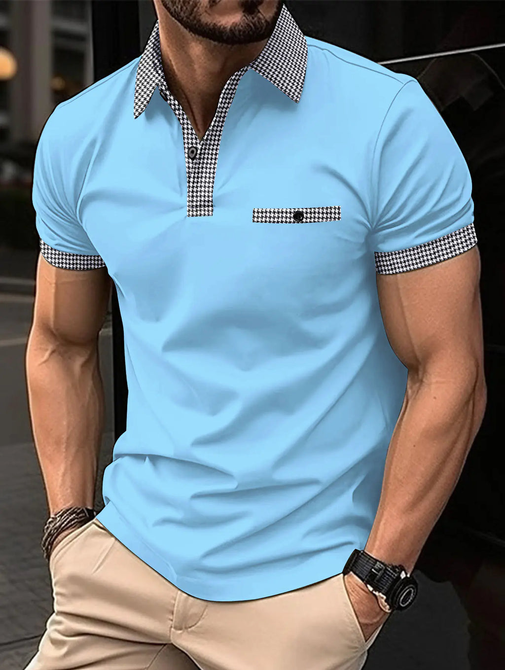 Men's Color Block Short Sleeve Polo Shirt