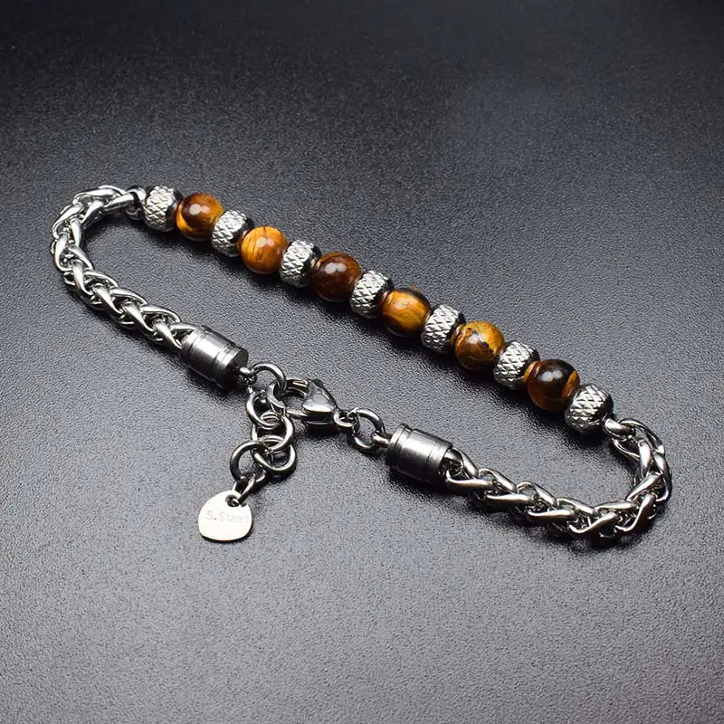 Adjustable 6mm Tiger Eye Stone Bracelet for Men
