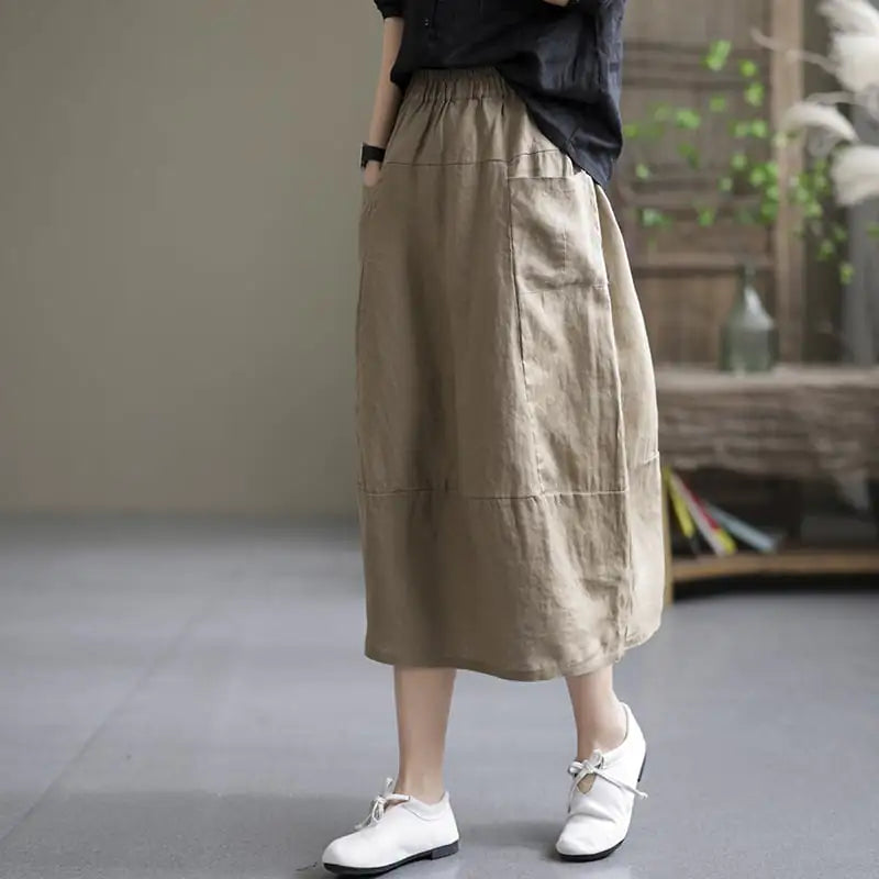 Casual Loose Retro Linen Skirt for Women (Large Size)