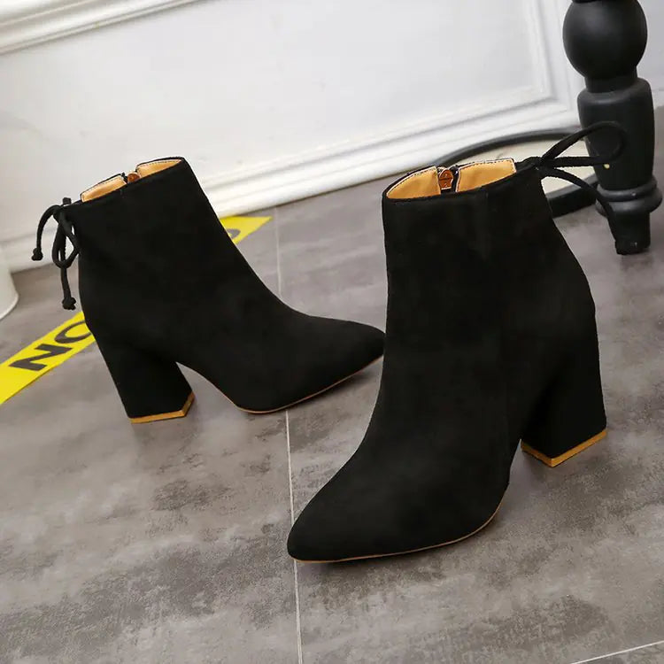 Women's Fashion High Heel Ankle Boots with Bow