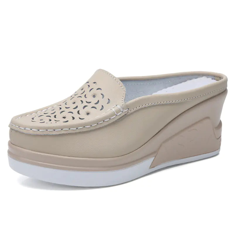 Fashionable Thick-soled Leather Slip-on Mules