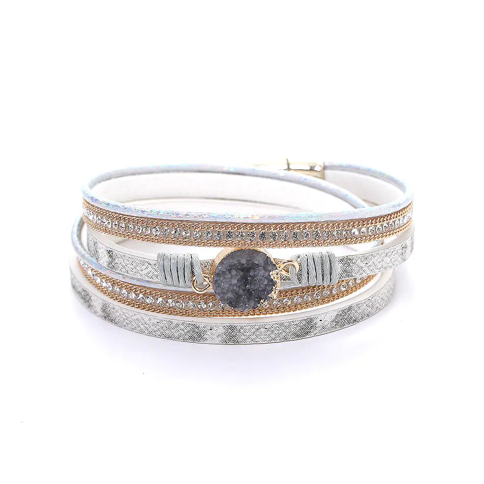 Magnetic Buckle Genuine Leather PU Bracelet (Multi-Layer)