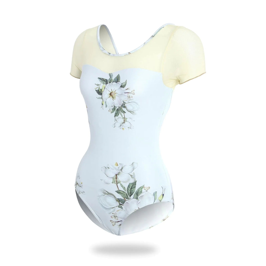 Women's Printed Mesh Panel Short Sleeve Bodysuit