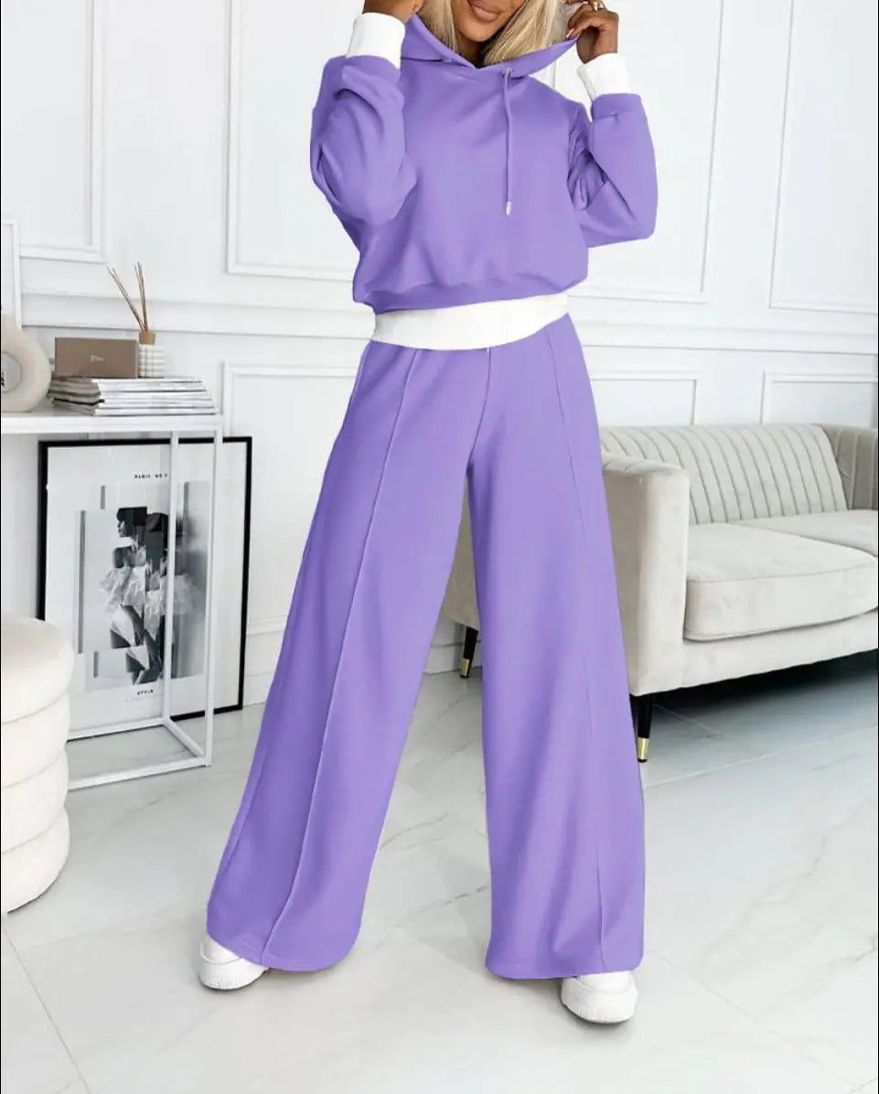 Women's Hooded Patchwork Sweater Two-Piece Set