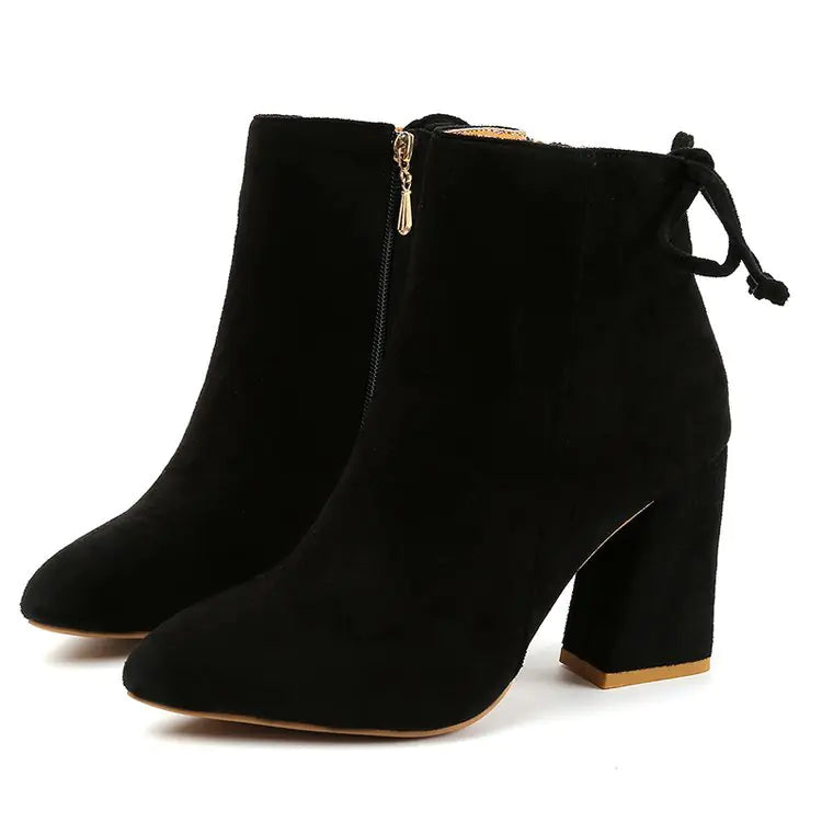 Women's Fashion High Heel Ankle Boots with Bow
