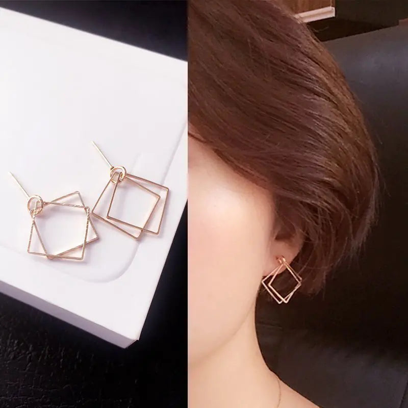 Geometric Hollow Square Earrings - Vintage Minimalist Style