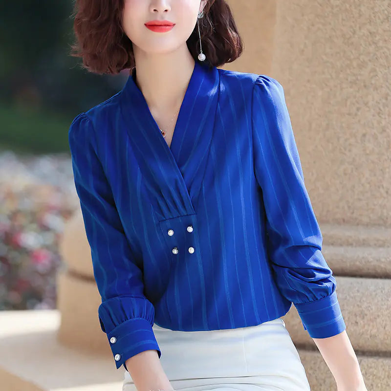 Chiffon V-Neck Long Sleeve Shirt for Women